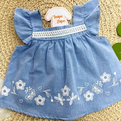 Conjunto em Linho Azul Floral